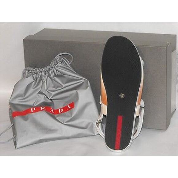 NIB PRADA PATENT OMBRE LEATHER FLATS TWO TONES GLADIATOR LOGO SANDALS 38 - Picture 4 of 5